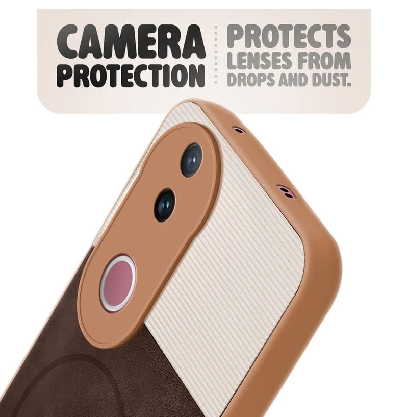 Image of Bintage CASE Dual-Leather Mac Safe Design Phone Case| Soft Touch Finish | Full Camera Protectection Back Cover Compatible for IQOO I2410 / Z10R /Vivo V50 5G - White & Choco Brown