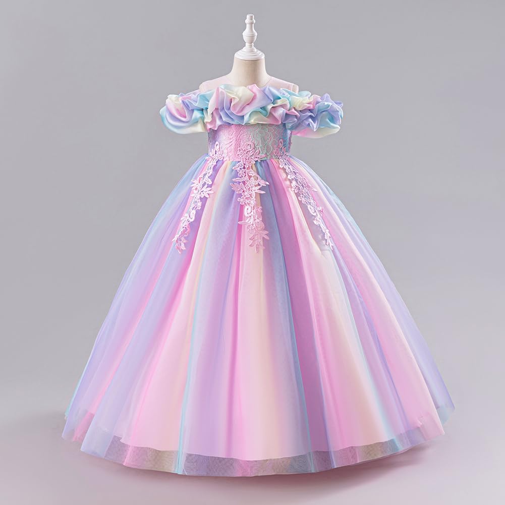 Maxi abito da ballo in tulle, con volant, da principessa, per feste e feste, per bambine dai 3 ai 13 anni