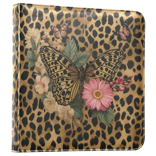 Álbum de fotos adhesivo autoadhesivo DIY Scrapbook Leopardo con mariposa, carpeta de 3 anillos, 40 páginas, 8x10 para memoria miniatura 1