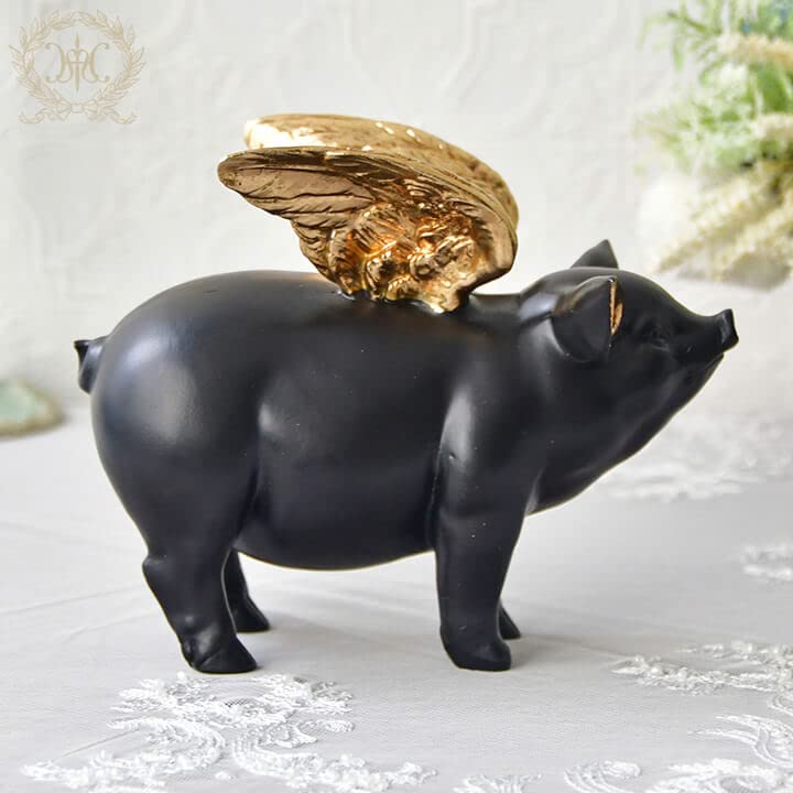 【美品】ブタ　豚　天使　人形　金属　置物　インテリア　工芸品　美術品　A2652 美品】ブタ 豚 天使 人形 金属 置物 インテリア 工芸品 美術品 A2652