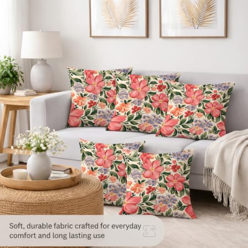 Image of STITCHNEST 'Little Meadow Series' Cushion Cover | Set of 5 | Floral Cushion Cover 16 inch x 16 inch