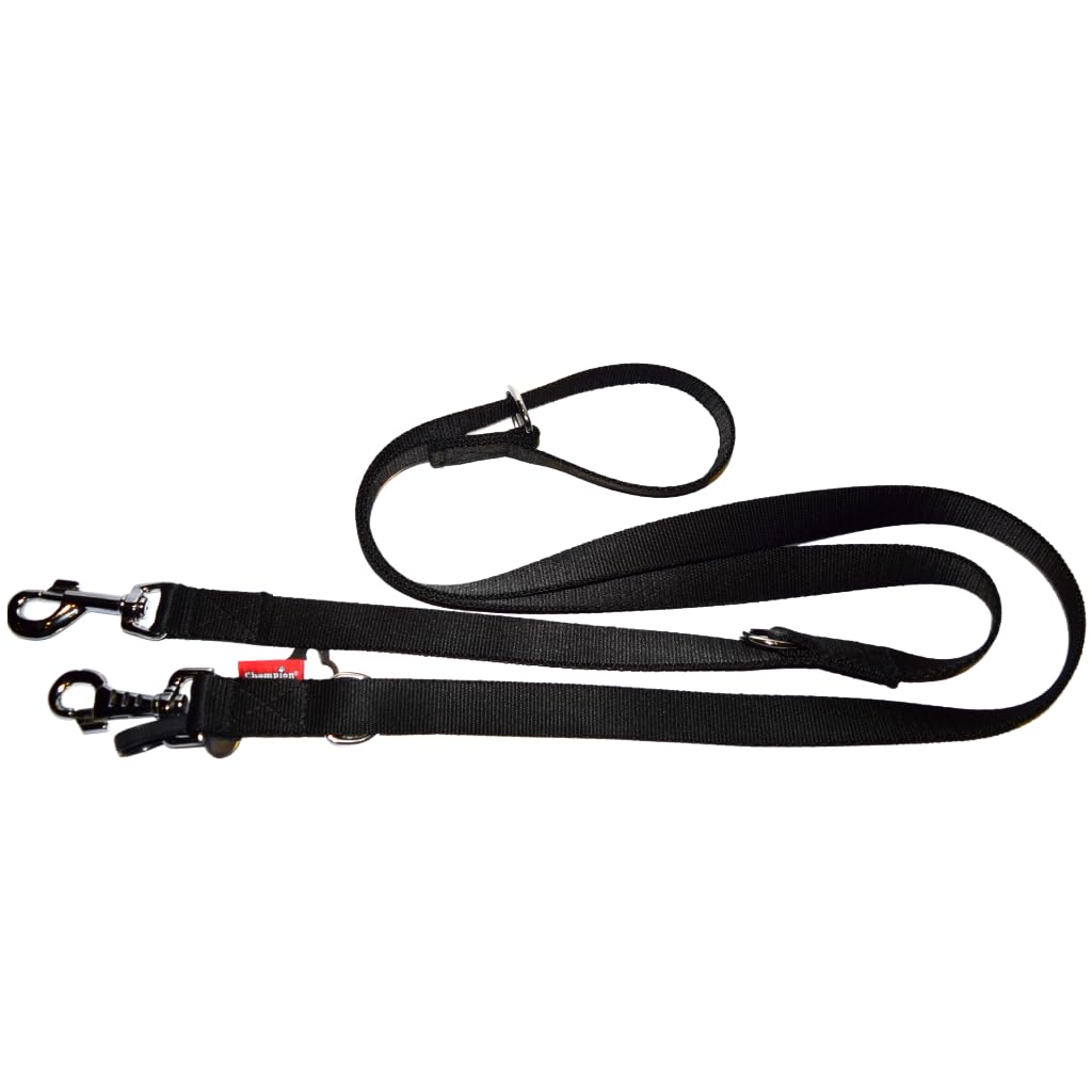 L&J Pets UK Strong Web Double Ended Police Style Adjustable Dog Training Lead - Black 20mm