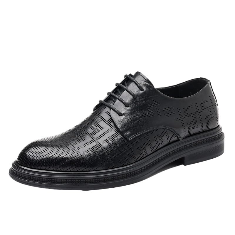 Vintage Men Formal Oxford Shoes Burnished Hollow Leather Lace-up Round Toe Non Slip Anti-Slip Casual