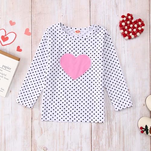 Toddler Baby Girls Valentines Outfits Long Sleeve Dot Heart Shirt Top Red Suspender Skirt Clothes Set(Pink, 6-7T(130)）4
