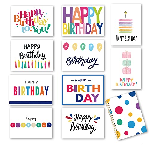 100 Birthday Cards, Happy Birthday Cards Bulk with Short Message Inside, 5x7 Inch Thick Card Stock Assorted Birthday Cards with Envelopes,10 Unique Designs for Men and Women.
