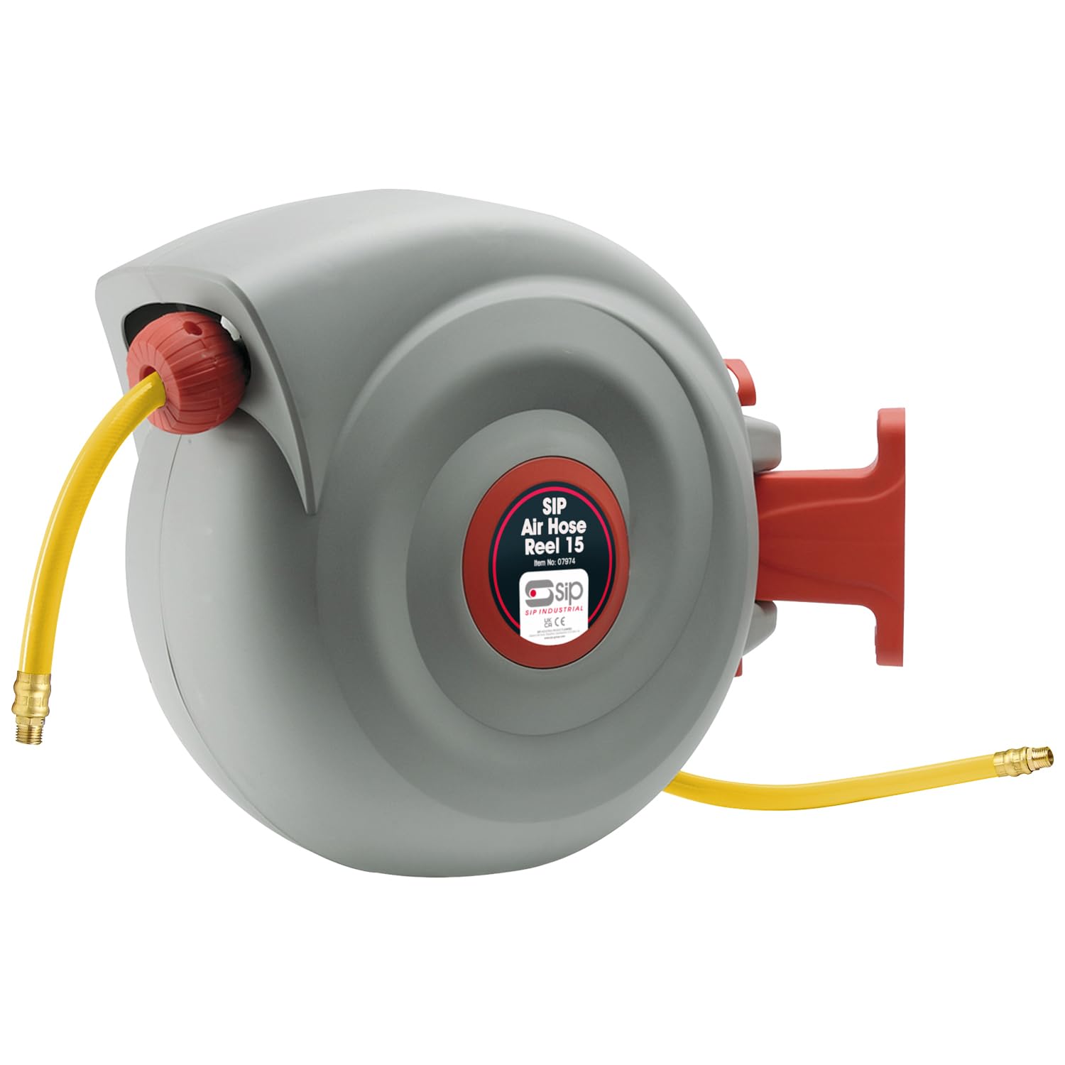 Sip Grey 15M Retractable Air Hose Reel, 300Psi Wall Mounted Compressor Hose With Coupler & Bracket