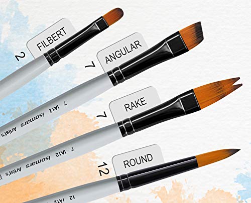 Image of Isomars Professional Precision Art Brush Set - Set of 12 Fine Detail Brushes for Acrylic, Watercolor, Oil & Miniature Painting