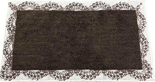 EUROSTYLE Tappeto da Bagno in 100% Cotone con Bordo Stampato Pizzo scendi Doccia Super Assorbente soffice e Aderente al Pavimento Lavabile in Lavatrice (Misura 50X80CM, Marrone)