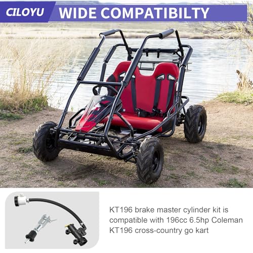 Image of KT196 Brake Master Cylinder Assembly Compatible with Coleman 196cc KT196 Go Kart Go Cart Powersports Parts with Brake Caliper Pads Kit Accessories Black