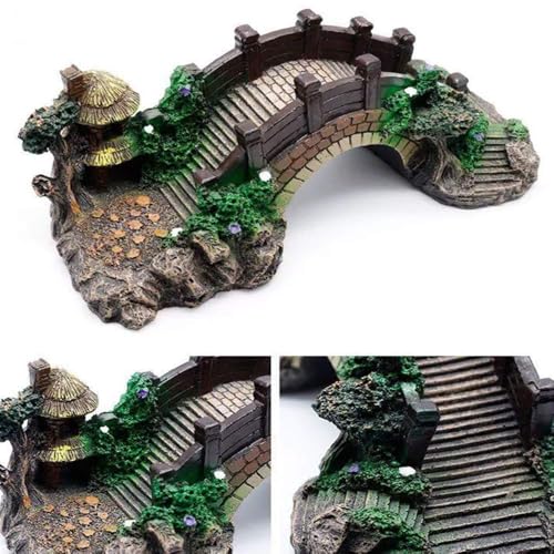 YAIYEFU Fish Tank Decorations Aquarium Ornament Resin Arch Bridge Tree Pavilion Artificial Bridge Model for Garden Decor Fish Tank Landscape Accessories