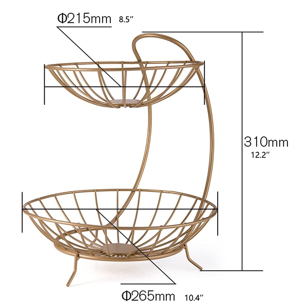 Frutero Cesta de Frutas Cuenco creativo de frutas de 2 niveles, bastidor de la cesta de frutas metálicas de encimera, soporte de exhibición para pan de verduras de fruta para Encimera ( Color : Gold )