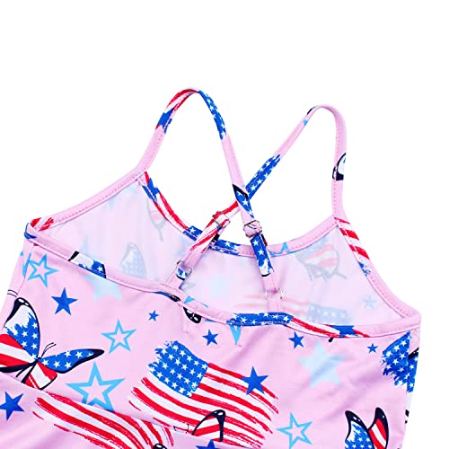 Jeskids Girls Summer Cami Spaghetti Strap Dress Patriotic 4Th Of July American Flag Dresses Butterfly Pink 6-7 Years #TOP3