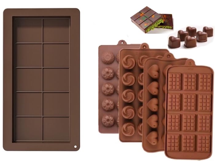 5 St&uuml;ck Silikon Dubai Schokoladenform & Bonbonformen Set, Pralinenform, Eisw&uuml;rfel, Schokoform, Schokoladentafel, BPA-frei, antihaft in Lebensmittelqualit&auml;t