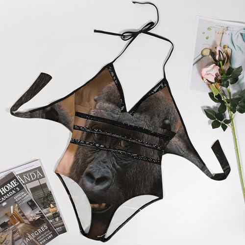 Bikini set une pièce imprimé orang-outan avec tissu extensible et séchage rapide