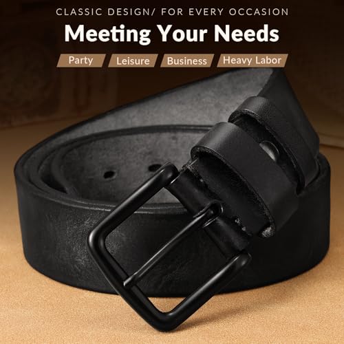 Image of Men's Leather Belt Full Grain Leather Belts for Men Handmade Real Solid Top-Grain Leather Heavy-Duty Work Belt Gifts