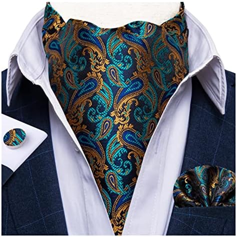 WOODOR Men Vintage Black Floral Tie Self British Style Gentleman 100% Silk Cravat Necktie Pocket Square Cufflinks 3pc Set fulfill (Color : ASC-2001, Size : 1)