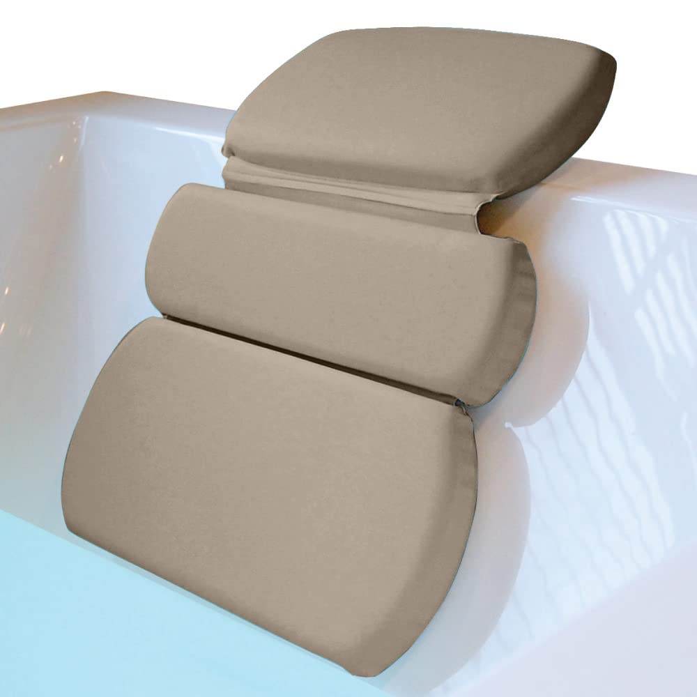 Gorilla Grip Luxury Bath Pillow, Slip Resistant Waterproof Bathtub Head Neck Support, Relaxing Spa Essentials, Soaking Tub Cushion Accessories, Fits Curved or Straight Back Tubs Strong Suction Beige