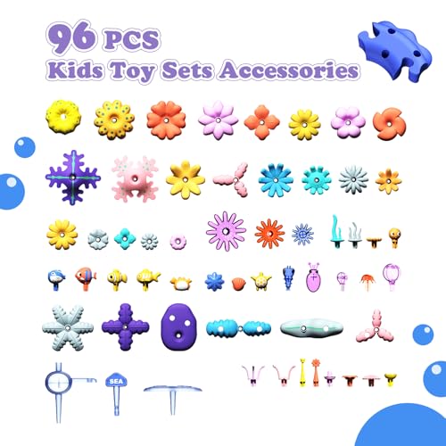 Wulumu 96PCS Ocean Adventures DIY Building Stacking Toys Set,Educational STEM Toy Gift for Kids with Organiser Box,Fun Cognitive Learning Toys for Girls/Boys,Toddler Beach Toy