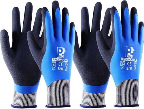 PROGANDA 2 Pairs Waterproof Work Gloves Ultra-Grip Latex Coated Gardening Gloves Durable and Versatile for Garden Car Fishing Outdoor Tasks