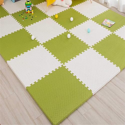 Image of Puzzle Flooring || Kids Interlocking Play mat || Baby Play Mat || Play mats for Kids || 12 MM Thick (6 Tiles - 24 Square Feet, Green White)