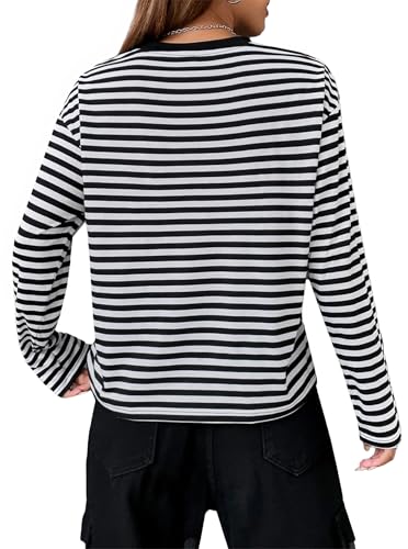 LilyCoco Womens Long Sleeve Striped Shirts Casual Color Block Crew Neck T Shirts2
