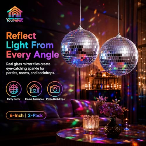 Youdepot - Paquete de bolas espejadas para discoteca: 12, 4, 6 y 8 pulgadas, decoraciones plateadas para fiestas miniatura 4