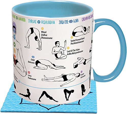 Lowest Price How To: Yoga Coffee Mug - Learn Yoga Poses While You Drink Your Coffee - Includes a Yoga Mat Coaster and Comes in a Fun Gift Box