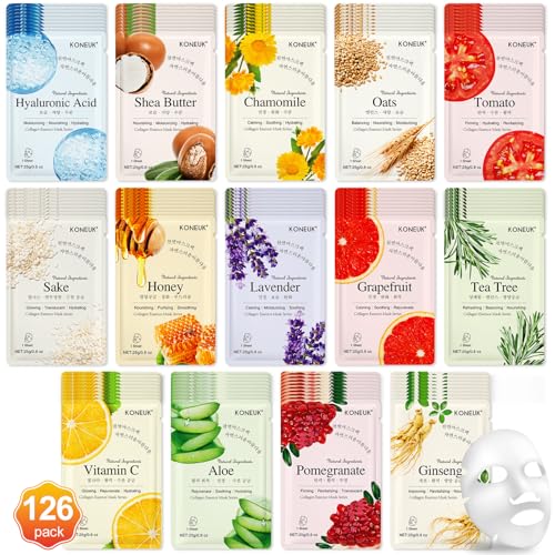 Image of KONEUK 126 Pack Hydrating Face Masks Skincare, Bulk Facial Mask Gifts Set