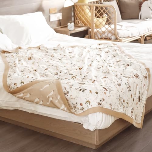 Image of GRSSDER Cotton Muslin Quilt Blanket - Silky Soft and Breathable Kids' Throw Blanket, Oversized Muslin Blankets for Newborns, Toddlers & Kids, 6 Layers Reversible Design for All Seasons, 55 inch x 69 inch