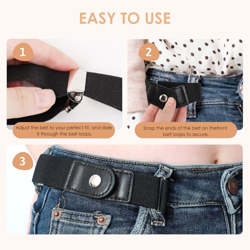 2 Pack Side Loop No Buckle Elastic Belt for Women & Men, Adjustable Invisible Waist Belt System with Dual Loop Design for Jeans & Pants, Fits 1.4" Innovative Belt Loops Universal Size Black2