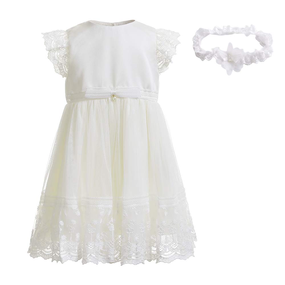 Baby Girl Formal Dress Exquisite Special Occasion Baptism Dress with Flower lace Headband