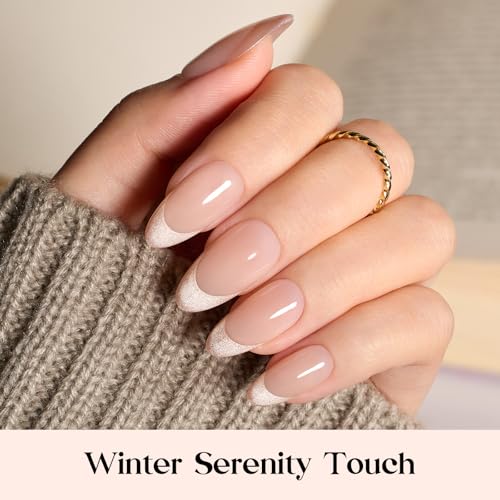 Image of Beetles French Tip Press On Nails - Cappuccino Mousse French | 7 Colors Medium Almond Press On Nails Brown | 16 Sizes 224 Pcs Natural Salon Quality For Women