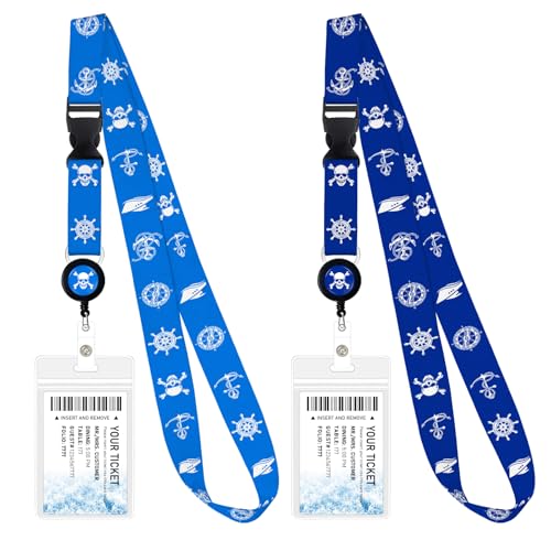 2 Pack Retractable Cruise Lanyard with Waterproof ID Holder Retractable Reel for Cruise Key Cards Ships Essentials & Must Have Travel Accessories（Funny Pirate） 2