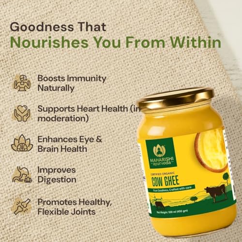 Image of Maharishi Ayurveda Organic Certified Cow Ghee | Traditionally Slow-Crafted from Grass-Fed Cow's Milk | Supports Digestion, Immunity & Daily Nourishment | 500 ml (Glass Jar)
