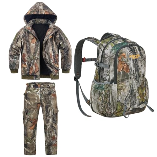 NEW VIEW Kids Camo Hunting Clothes Silent-Jacket & Pants for Boys & Girls (XL),30L Camo Hunting Bag for Kids & Youth - Main Image