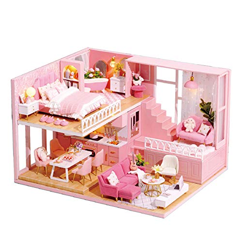 Image of TuKIIE DIY Miniature Dollhouse Kit with Furniture, 1:24 Scale Creative Room Mini Wooden Doll House Accessories Plus Dust Proof & Music Movement for Kids Teens Adults(Warm Moments)