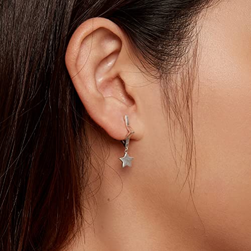 Image of BISAER Silver Huggie Hoop Earrings for Women, 925 Sterling Silver Post Star Small Hoop Earrings Hypoallergenic Lightweight Everyday Jewelry Gift Cute