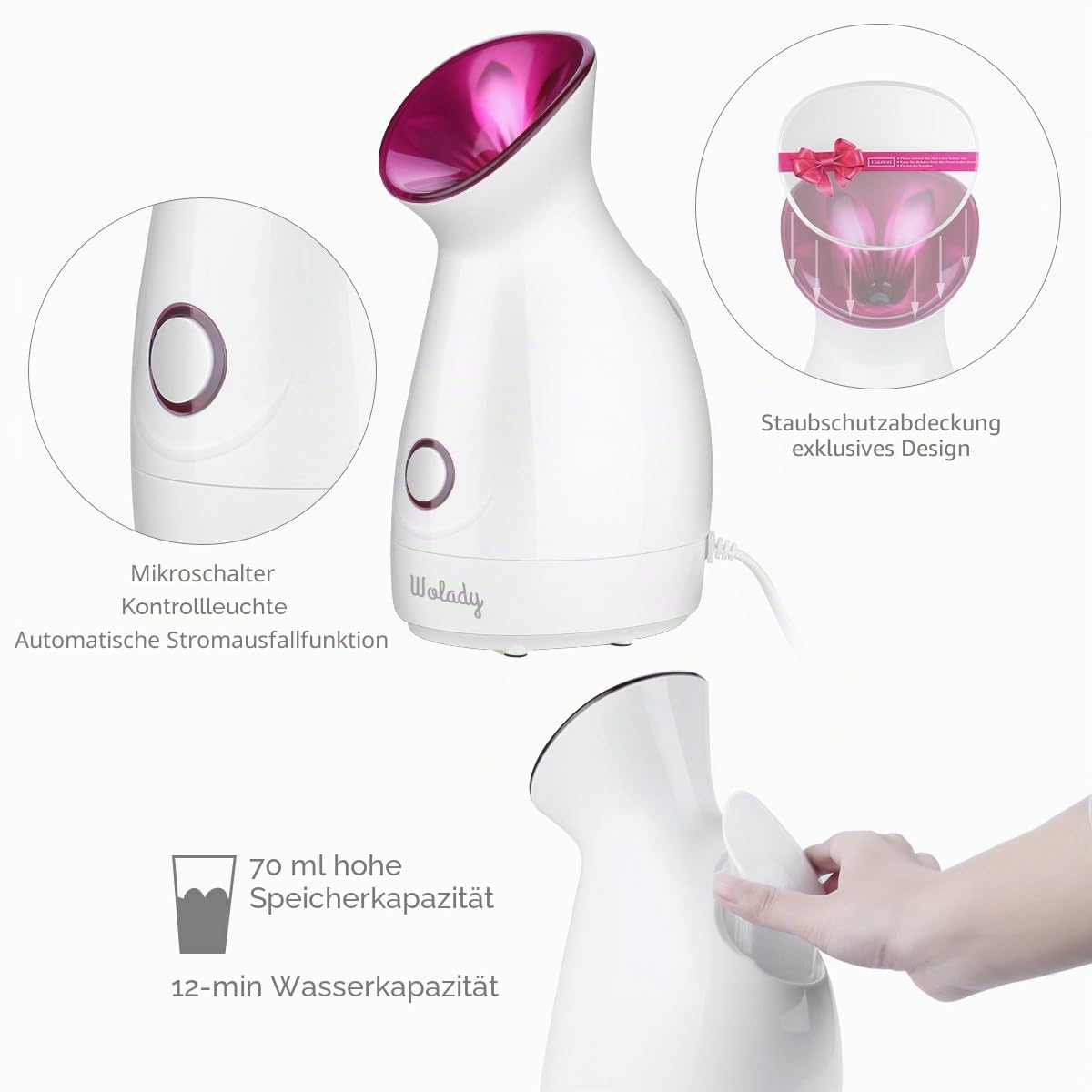 Gesichtssauna Gesichtsdampfer Gesicht Dampf, Wolady Professional Nano Ionic Gesicht Dampfgerät, Porenreiniger Gerät für Persönliche Hautpflege Gesichtspflege GesichtSPA