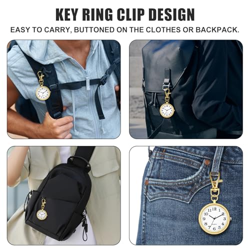 Image of Minimalist Ultra Thin Open Face Quartz Pocket Watch with Key Buckle Unisex Portable Unisex Pocket Watch