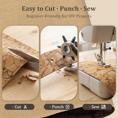 Image of SorenCut Patterned Cork Fabric Roll 12.8 x 54 Inch - Stone Mosaic Gold Cork Leather Fabric with Flexible Backing for DIY Crafts, Earrings, Bags, Wallets & Handmade Accessories