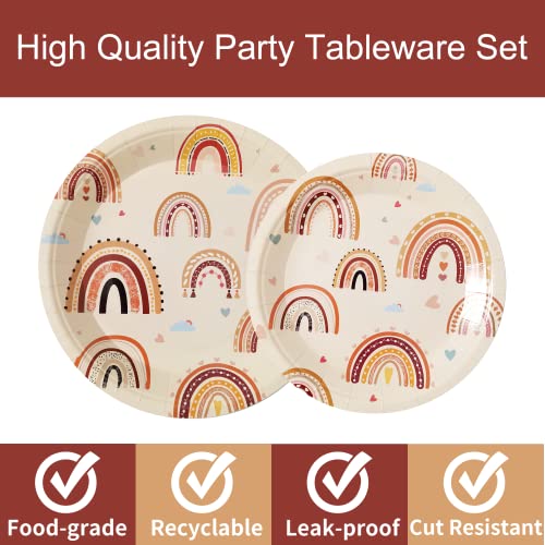 Party Greeting 96 Pcs Boho Rainbow Party Tableware Set Boho Rainbow 1St Birthday Party Baby Shower Table Decorations Supplies Paper Plates Napkins Forks For Girl Boy thumb #3