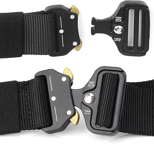 2er Unisex Gürtel Nylon Canvas Belt, Schnellverschluss Military Style Shooters Nylon Gürtel mit Metallschnalle, Armee-Grün + Schwarz, Einheitsgröße