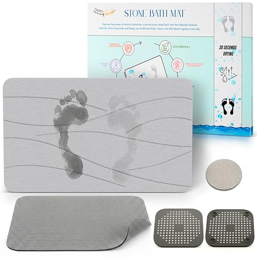 Alfombra Diatomita Baño 60x39cm – Secado Rápido, Antideslizante y Antibacteriana – Alfombra Baño Piedra para Baño Moderno o Clásico – Diseño y Confort para Todos – Alfombrilla Diatomita (Gris Claro)