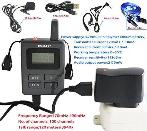 Sistema inalámbrico de guía turística EXMAX ELGT-470 con transmisión acústica digital, 100 canales, para turismo, viajes, conferencias, capacitación, peregrinación, iglesia y traducción simultánea (un transmisor) miniatura 5