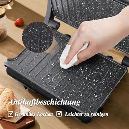 Aigostar York Pro - Kontaktgrill für Sandwiches, Steak, Panini Grill und Sandwichmaker mit Antihaftbeschichtet, 1000W, 23 x 14,5cm, 180º Öffnung, Leicht zu Reinigen. – Bild 4