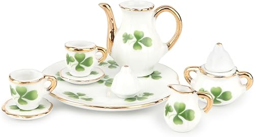 Miniatura 4 de Juego de tazas de té para casa de muñecas, a escala 16, accesorios para casa de muñecas en miniatura, 8 piezas, patrón de flores, tetera, plato,