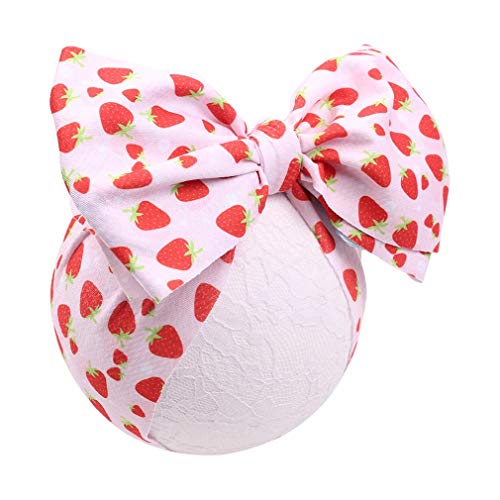 YanJie Baby Strawberry Large Bows Headwrap Stretch Textured Fabric Top Knot Turban Headband Hair Accessories