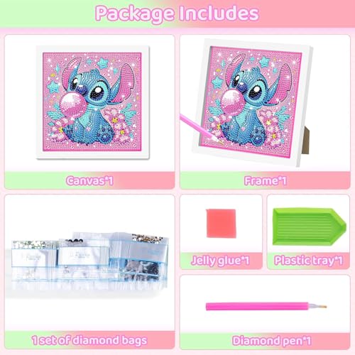 Milygobam 5D Diamond Painting for Kids,Diamond Art with Wooden Frame,Cute Cartoon Kids Diamond Art Set,DIY Full Drill Art Kits for Kids,Gem Art Kits Gift for Kids Girls,Boys (Rose red) - Image 3