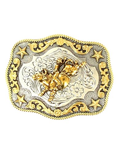 Nocona Boy's Roped Edge Bull Rider Belt Buckle, Silver, Gold, OS