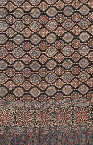 Image of Ethnics of Kutch Womenss Ajrakh Modal Silk Natural Dye Hand Block Print Saree with Blouse Piece - 5.5 Mtr Length